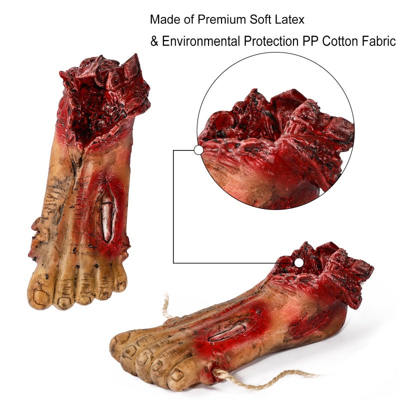 Lansian Halloween Decorations Blood Weapon Garland Banner Props Hanging Scary Fake Severed Hand Broken Body Parts for Haunted House Halloween Vampire Zombie Party Supplies (6pcs Body Parts) - Image 2